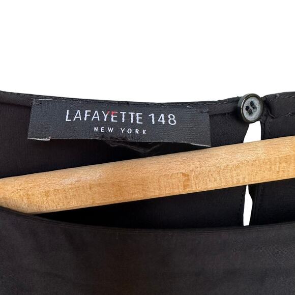 Lafayette 148 New York Black Silk Pleated Sleeve Tunic Blouse Size L - Picture 2 of 6
